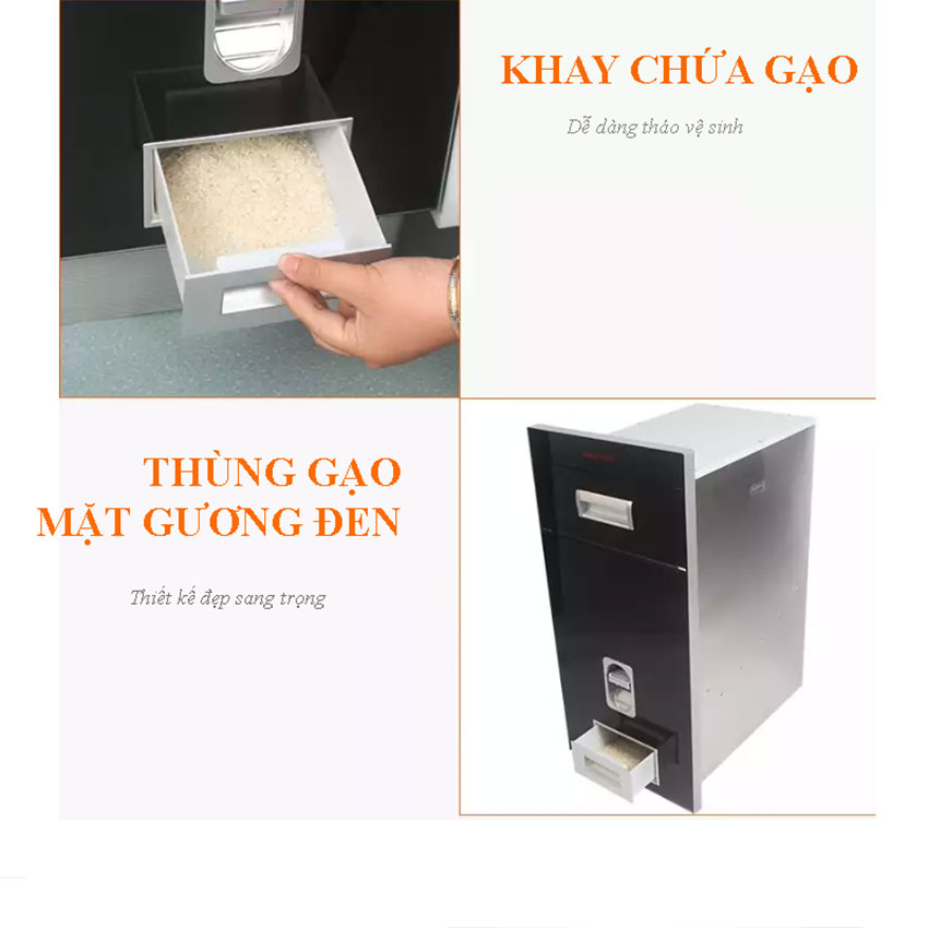 Thùng gạo mặt gương đen Inoxen