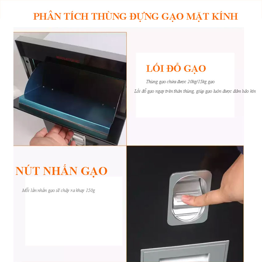 Thùng gạo mặt gương đen Inoxen
