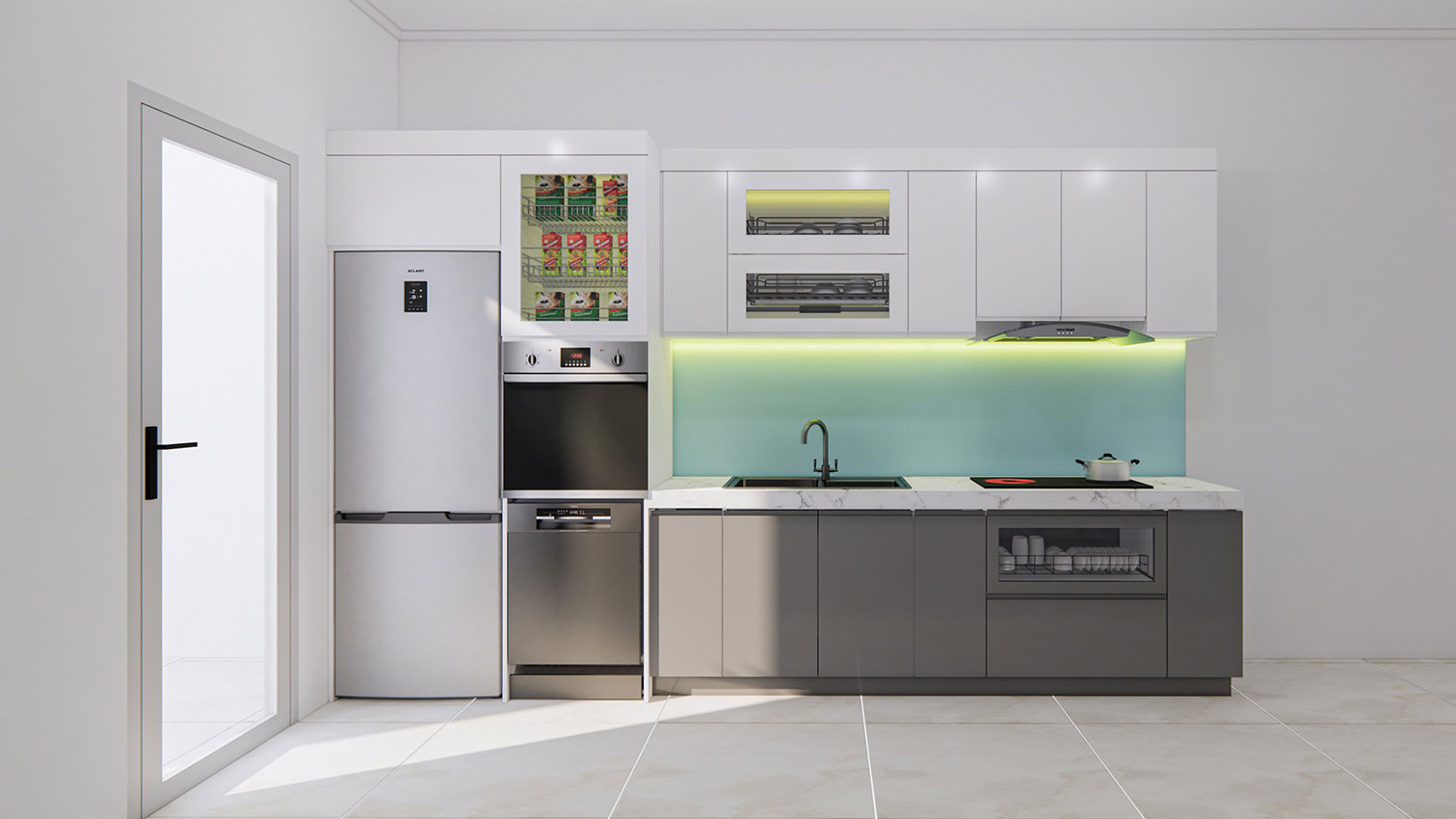 Tủ bếp hiện đại chữ I dài 3.85 mét