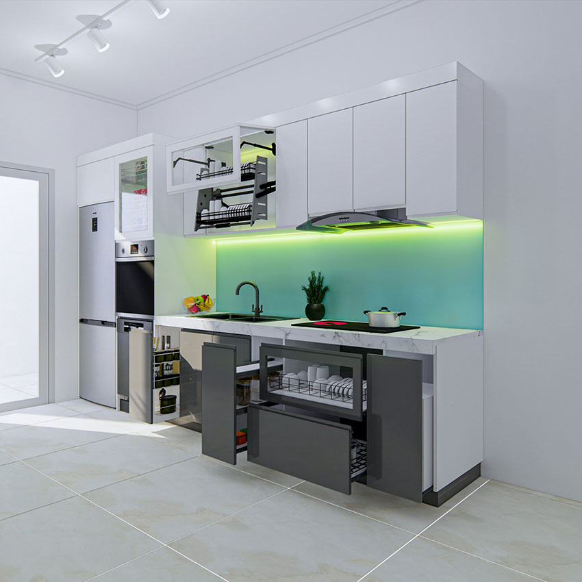 Tủ bếp hiện đại chữ I dài 3.85 mét