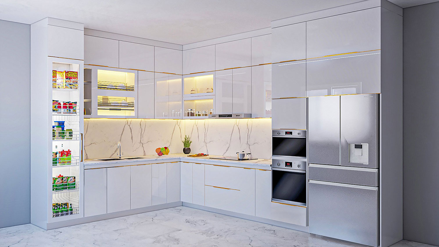Tủ bếp hiện đại chữ L dài 6.8 mét