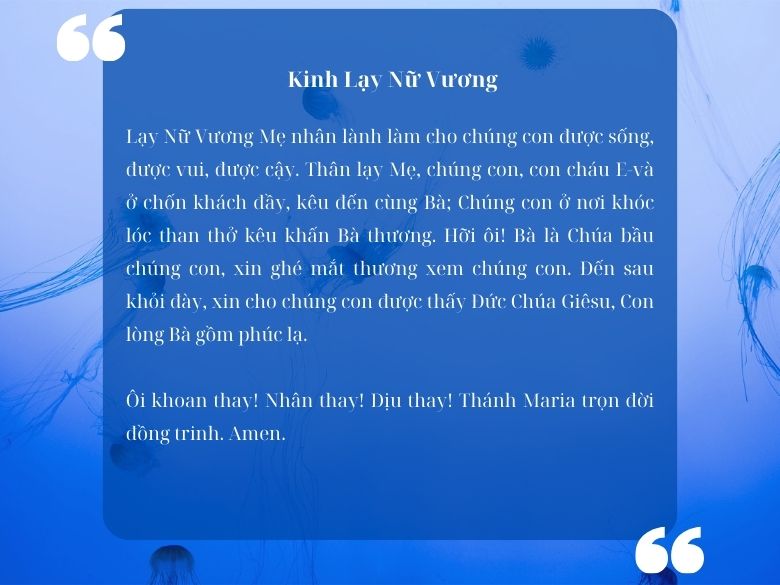 Kinh Kính Đức Thánh Thiên Thần Kinh Lạy Nữ Vương