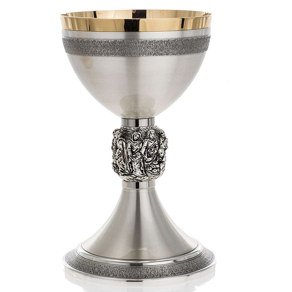 Chén lễ xi vàng Italy CLXV140 - Mẫu tiệc cưới Cana nền bạc 19cm 
