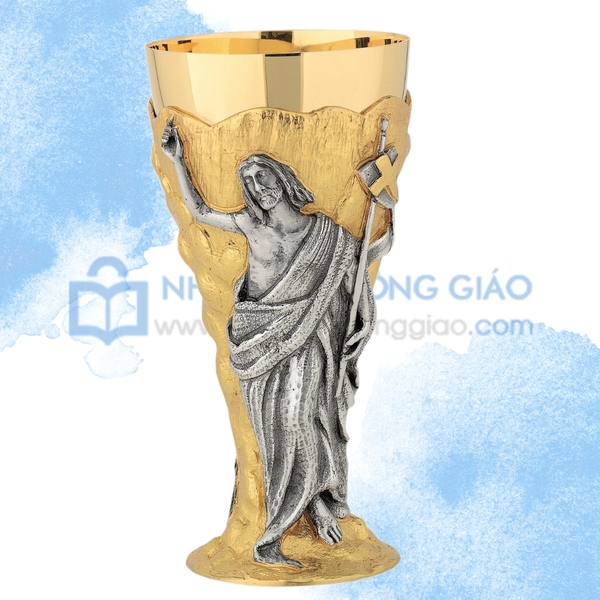 Chén lễ mạ vàng và bạc Italy - Mẫu điêu khắc Chúa Phục Sinh