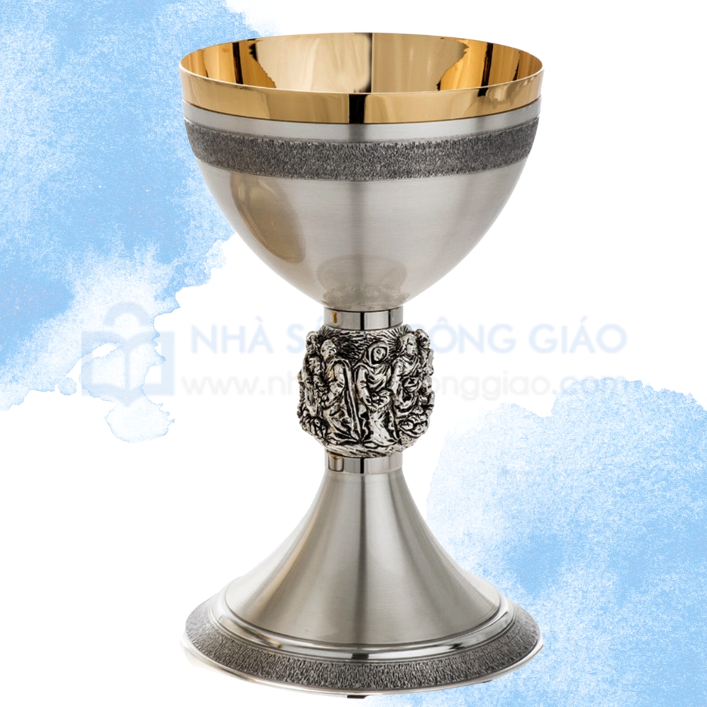Chén lễ xi vàng Italy CLXV140 - Mẫu tiệc cưới Cana nền bạc 19cm 