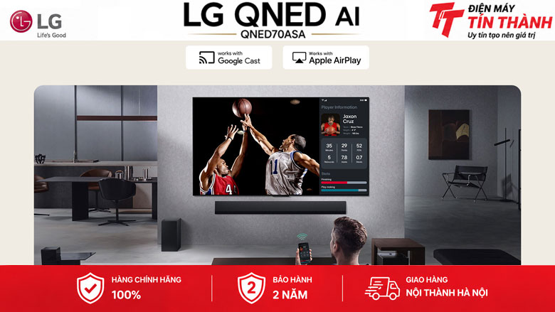 Smart Tivi QNED LG AI 4K 75 inch 75QNED70ASA - AirPlay 2 và Google Cast