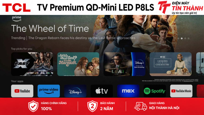 Google Tivi QD-Mini LED TCL AI 4K 75 inch 75P8LS - Google TV