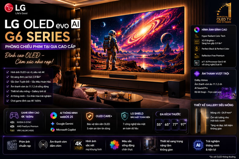 LG OLED evo G6 Series cho phòng chiếu phim tại gia cao cấp