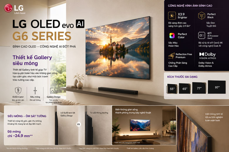 Thiết kế Gallery siêu mỏng của tivi LG OLED evo G6