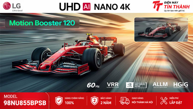 Smart Tivi LG AI 4K 98 Inch 98NU855BPSB hỗ trợ gaming 120Hz VRR ALLM