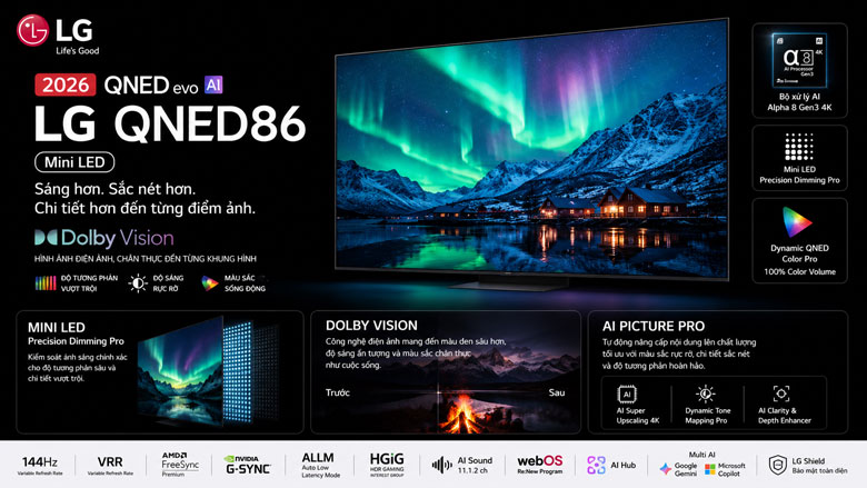 Công nghệ Mini LED Dolby Vision và Dynamic QNED Color Pro trên LG QNED86BSA