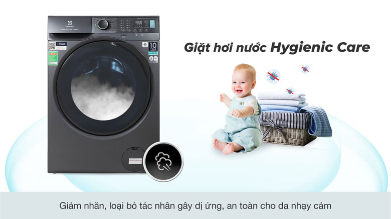 Máy giặt EWF1024P5SB Electrolux - Công nghệ giặt hơi nước Hygienic Care bảo vệ an toàn làn da nhạy cảm