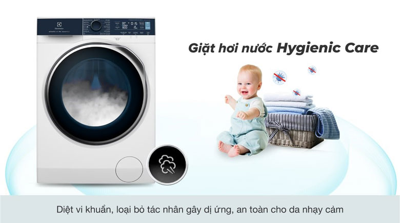 Máy giặt Electrolux 10kg - Loại bỏ vi khuẩn, tác nhân gây dị ứng nhờ công nghệ giặt hơi nước Hygienic Care