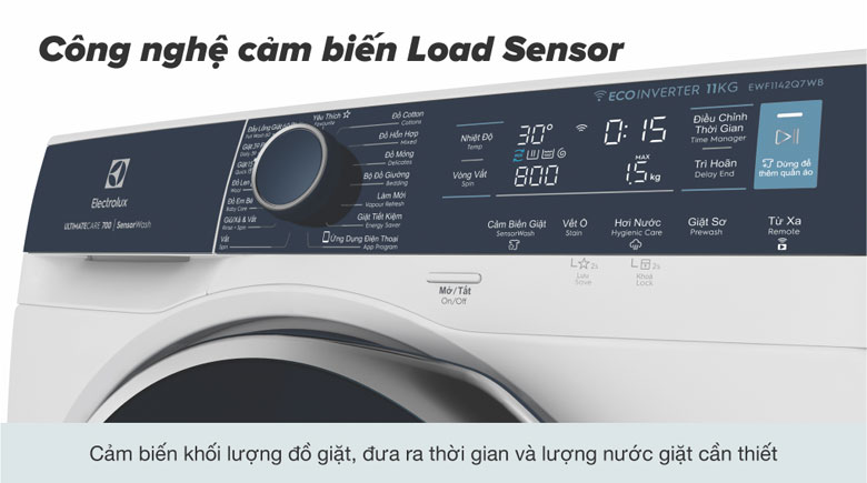 Máy giặt Electrolux 11kg EWF1142Q7WB - Tiết kiệm thời gian và chi phí nhờ công nghệ cảm biến Load Sensor