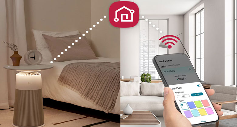 Máy lọc không khí LG PuriCare Aero Furniture AS20GPBK0 tích hợp sạc không dây và LG ThinQ