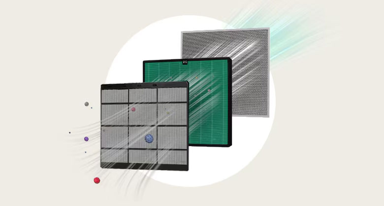 Máy lọc không khí LG W60GLGG0 sử dụng hệ thống lọc kết hợp Ionizer và màng lọc HEPA