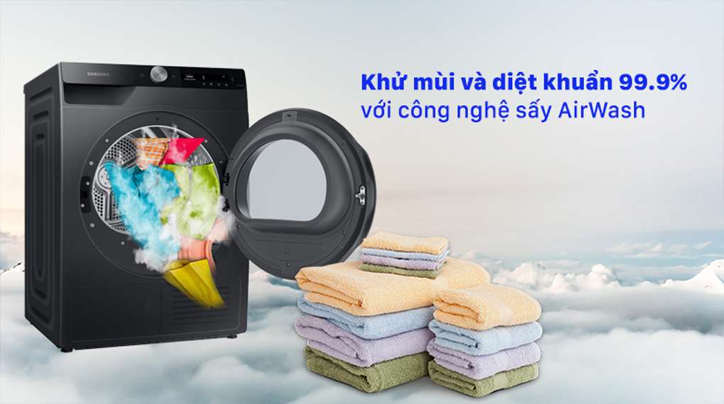 DV90T7240BB - Công nghệ sấy AirWash khử mùi, diệt khuẩn 99.9% trên áo quần