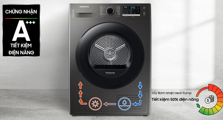 Máy sấy bơm nhiệt Samsung 9 kg DV90TA240AX/SV - Công nghệ sấy Bơm Nhiệt Heatpump