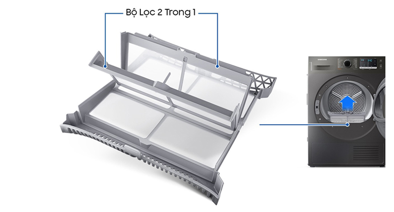 Máy sấy bơm nhiệt Samsung 9 kg DV90TA240AX/SV - Bộ lọc 2 trong 1 tiện lợi