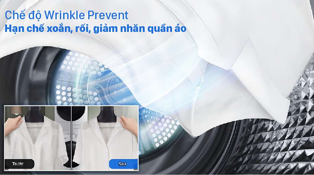 Máy sấy Samsung DV90TA240AX - Hạn chế nhăn và xoắn quần áo với chế độ Wrinkle Prevent