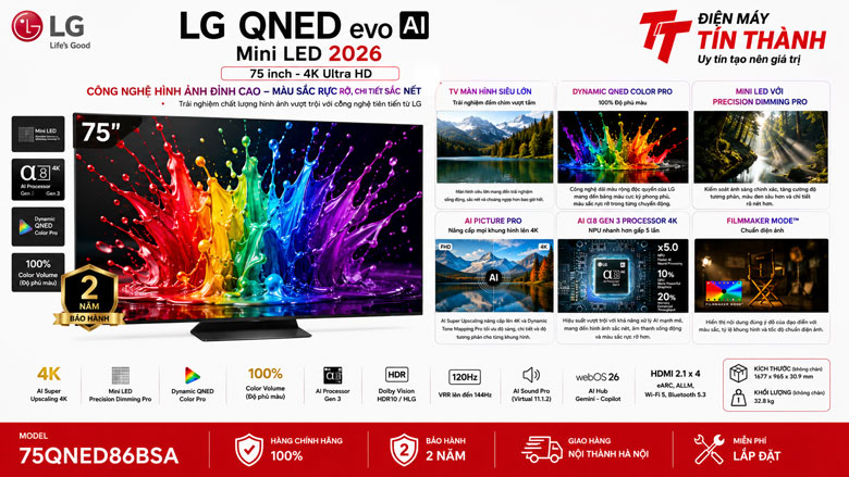 Smart Tivi LG 75QNED86BSA có phù hợp phòng khách rộng không?