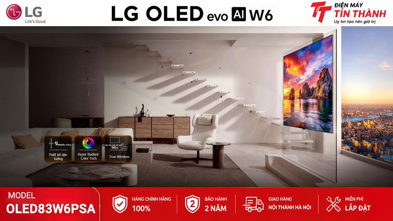 Thiết kế dán tường siêu mỏng 9.95mm của LG OLED83W6PSA