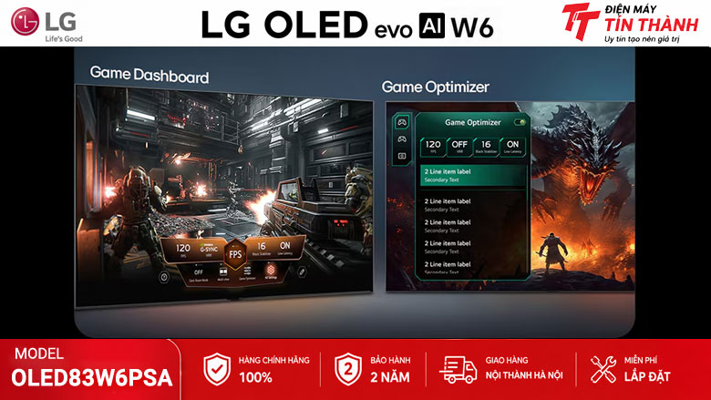 LG OLED83W6PSA hỗ trợ gaming 4K VRR 165Hz G-Sync FreeSync