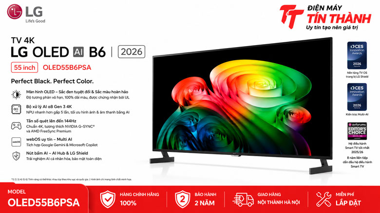 Màn hình OLED trên tivi LG OLED55B6PSA hiển thị màu đen sâu