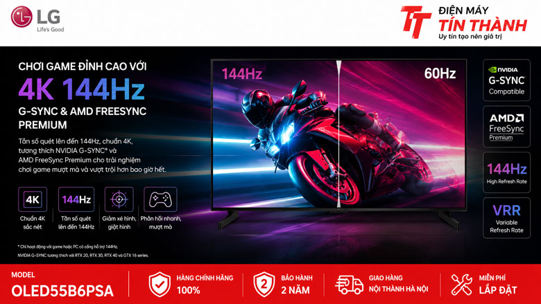 Tivi LG OLED55B6PSA hỗ trợ chơi game 144Hz VRR G-Sync