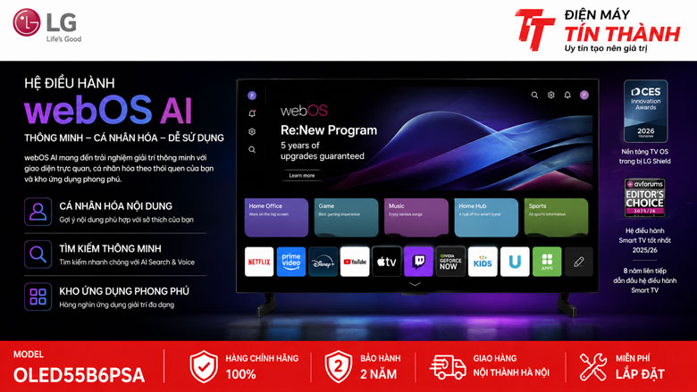 Thiết kế siêu mỏng của smart tivi OLED LG 55 inch
