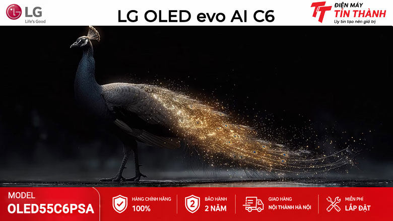 Màn hình OLED evo trên LG OLED55C6PSA hiển thị màu đen sâu và độ tương phản cao