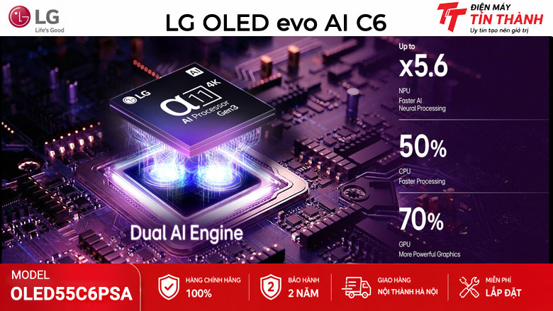 Bộ xử lý alpha 11 AI Processor 4K Gen3 trên LG OLED55C6PSA