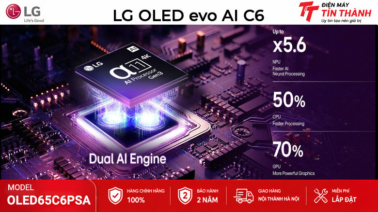 Bộ xử lý alpha 11 AI Processor 4K Gen3 trên LG OLED65C6PSA