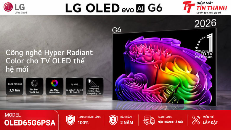 Màn hình OLED evo trên LG OLED65G6PSA hiển thị màu đen sâu và màu sắc rực rỡ