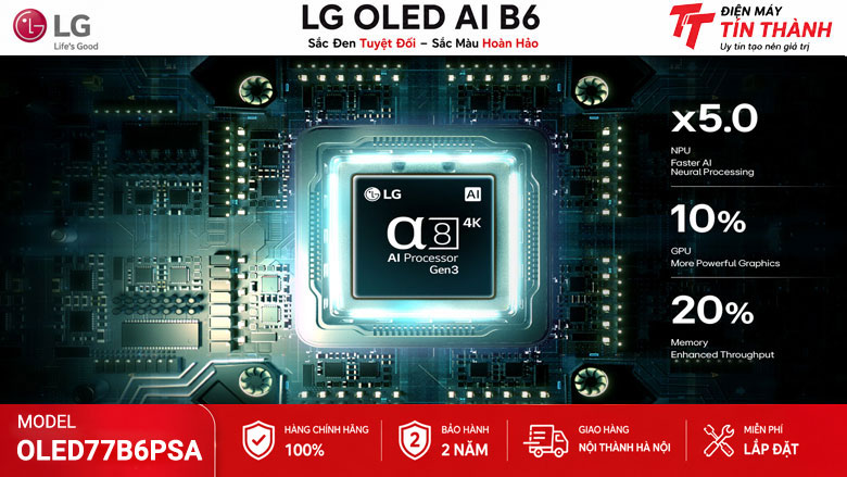 Bộ xử lý alpha 8 AI Processor 4K Gen3 trên LG OLED77B6PSA