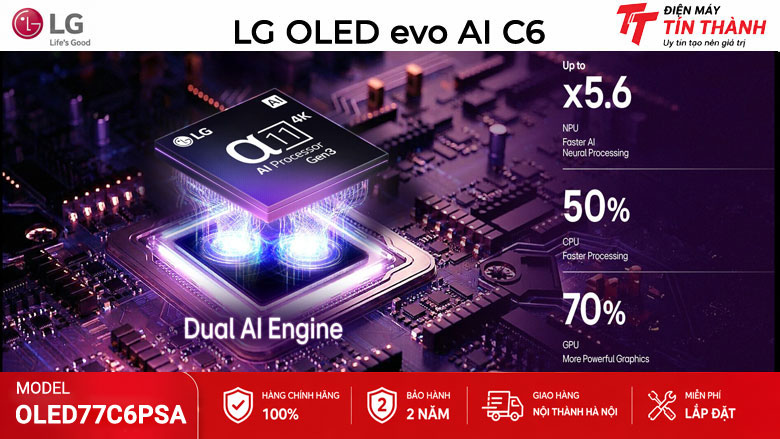 Bộ xử lý alpha 11 AI Processor 4K Gen3 trên LG OLED77C6PSA
