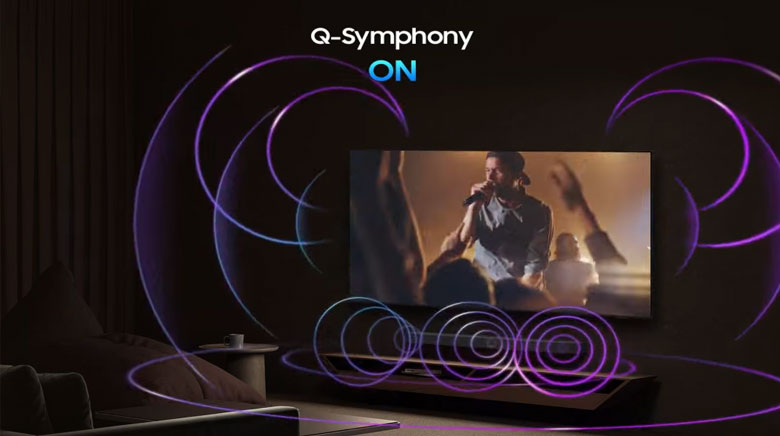 77S90F - Smart Tivi OLED Samsung AI 4K 77 inch QA77S90F - Công nghệ Q-Symphony