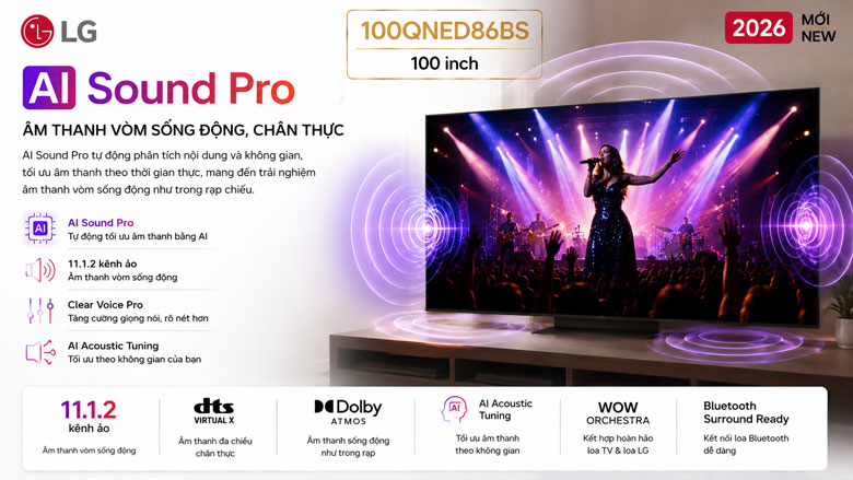 AI Sound Pro trên Smart Tivi LG 100QNED86BS