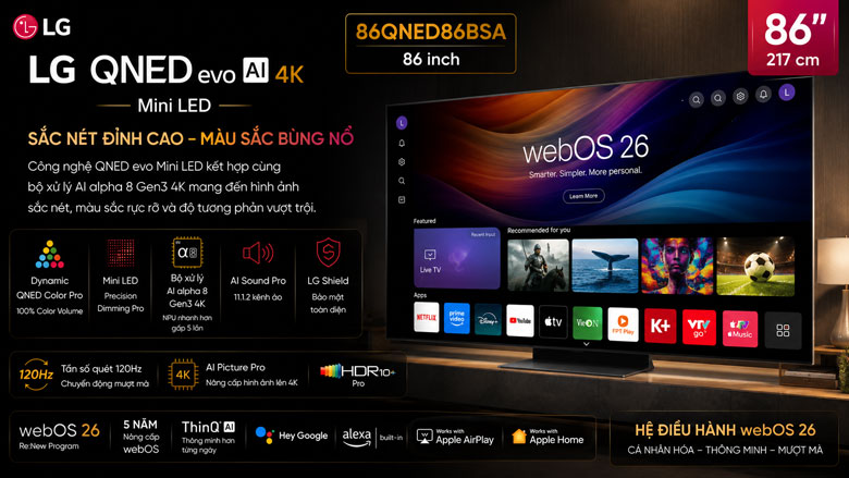 LG 86QNED86BSA sử dụng hệ điều hành webOS 26