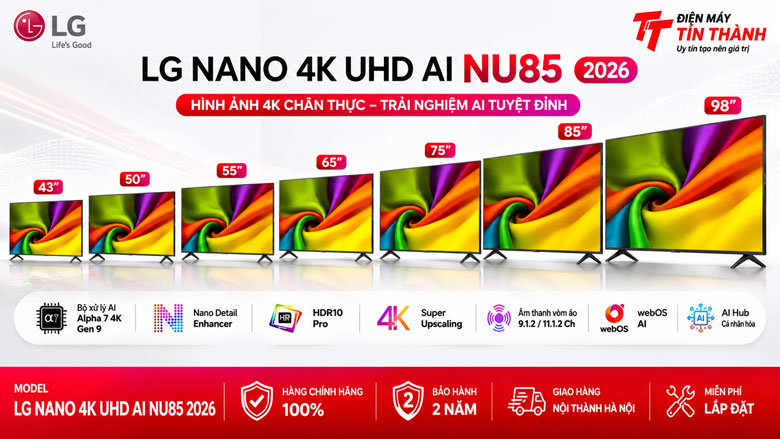 Tivi LG NU855 2026 dòng Smart TV AI 4K từ 43 đến 98 inch