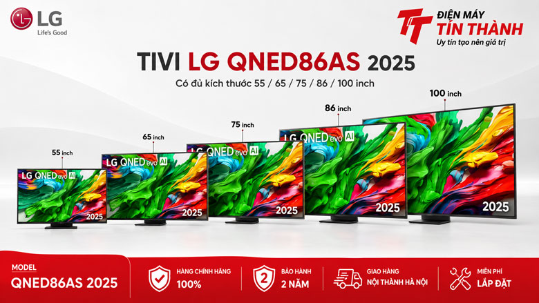 Tivi LG QNED86ASA 2025 gồm 55 65 75 86 và 100 inch