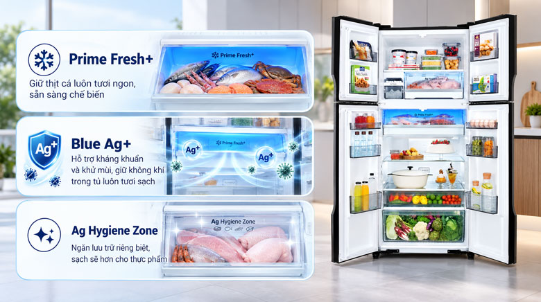 Prime Fresh+ và Blue Ag+ trên tủ lạnh Panasonic NR-DZ601VGKV