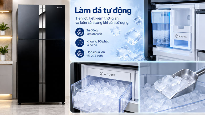 Làm đá tự động trên tủ lạnh Panasonic NR-DZ601YGKV