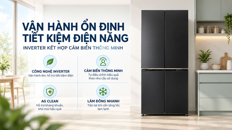 Công nghệ tiết kiệm điện và tiện ích trên Panasonic NR-XZ520CWKV với Inverter, cảm biến thông minh và Ag Clean