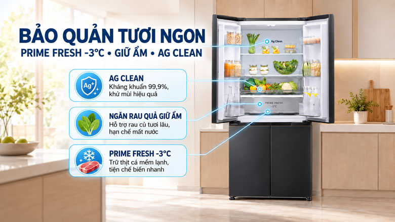 Prime Fresh -3°C và Ag Clean trên Panasonic NR-XZ550CWKV