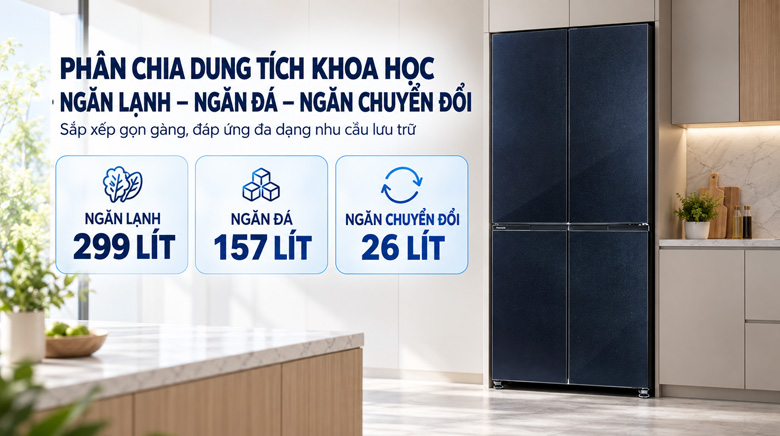 Bố trí ngăn chứa Panasonic NR-XZ550HGKV dung tích 482 lít