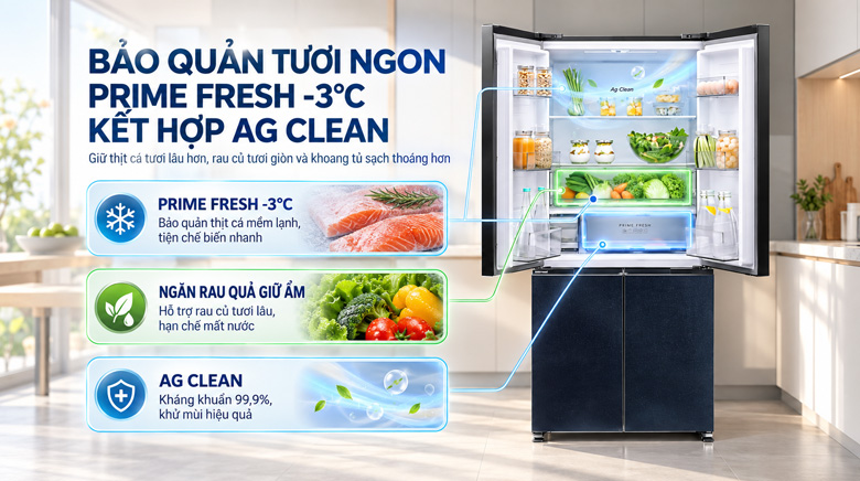 Prime Fresh -3°C và Ag Clean trên Panasonic NR-XZ550HGKV