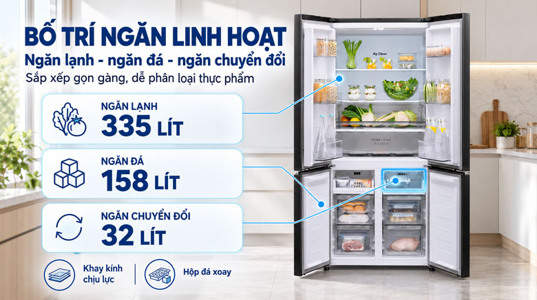 Bố trí ngăn chứa Panasonic NR-XZ590CWKV dung tích 525 lít