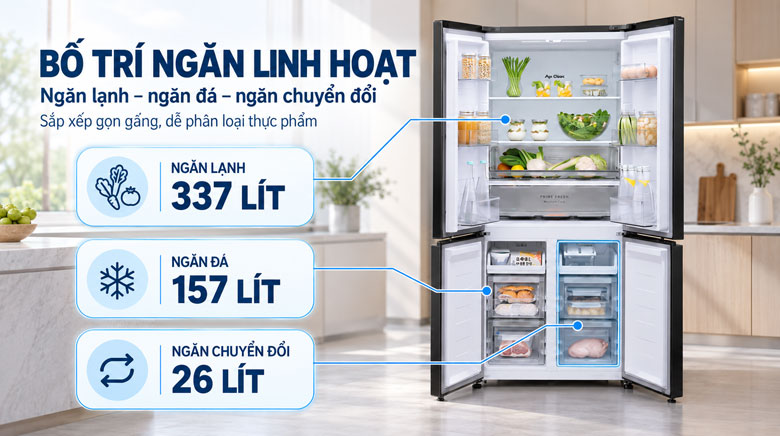 Bố trí ngăn chứa Panasonic NR-XZ590HGKV dung tích 520 lít
