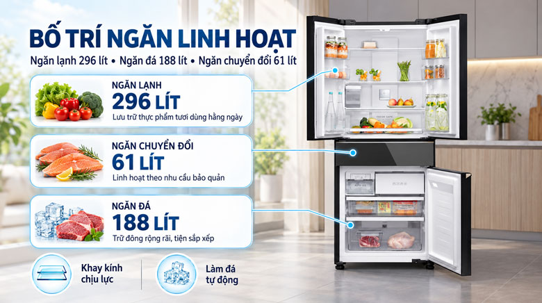 Bố trí ngăn chứa Panasonic NR-YW590XJKV dung tích 545 lít
